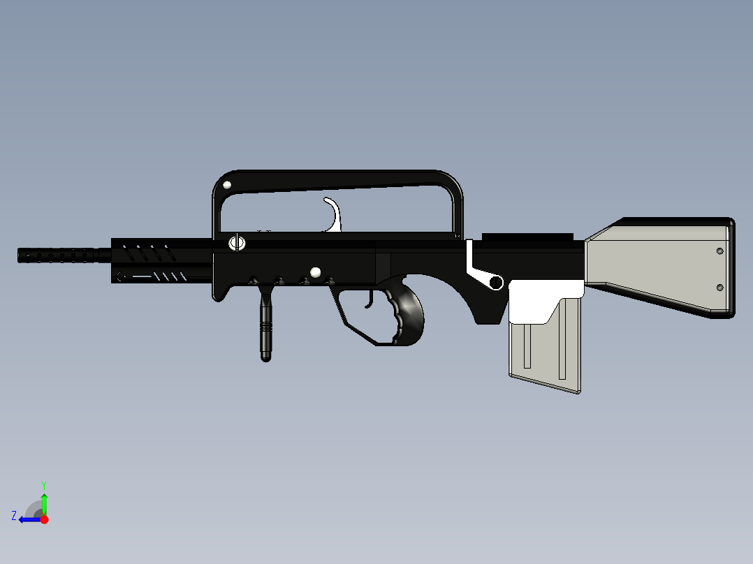 手枪左轮冲锋枪老式狙击步枪设计3D图纸gun-famas CREO X_T SW STP右视图
