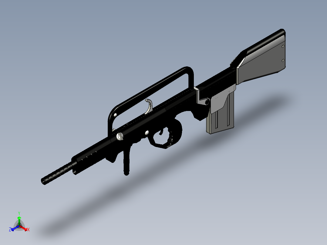 手枪左轮冲锋枪老式狙击步枪设计3D图纸gun-famas CREO X_T SW STP正等轴测图