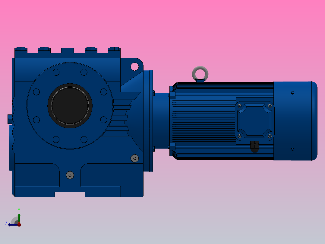 SA87空心轴安装斜齿-蜗轮蜗杆减速机SA87-YVE1.1-4P-166.43-M1-0°-B右视图
