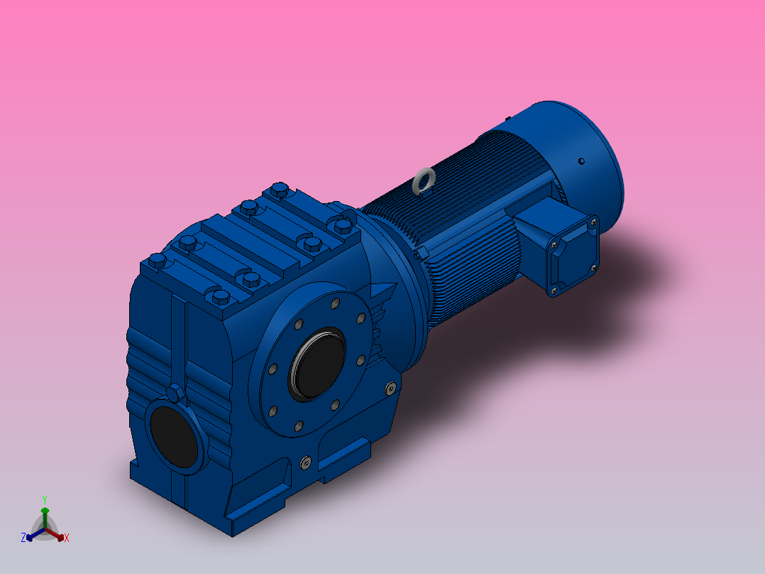 SA87空心轴安装斜齿-蜗轮蜗杆减速机SA87-YVE1.1-4P-166.43-M1-0°-B正等轴测图