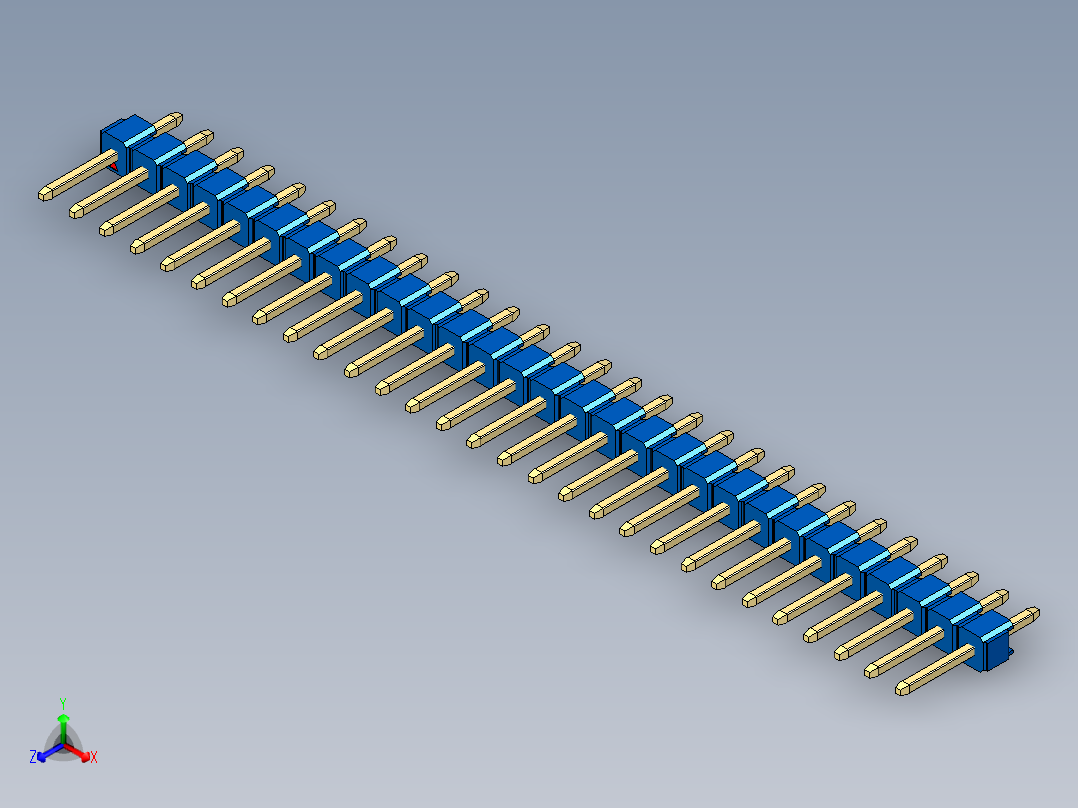 彩色公头100mil（2.54mm）系列-DS1021_blue_1x29p_100mil_Type1_rev1.0正等轴测图
