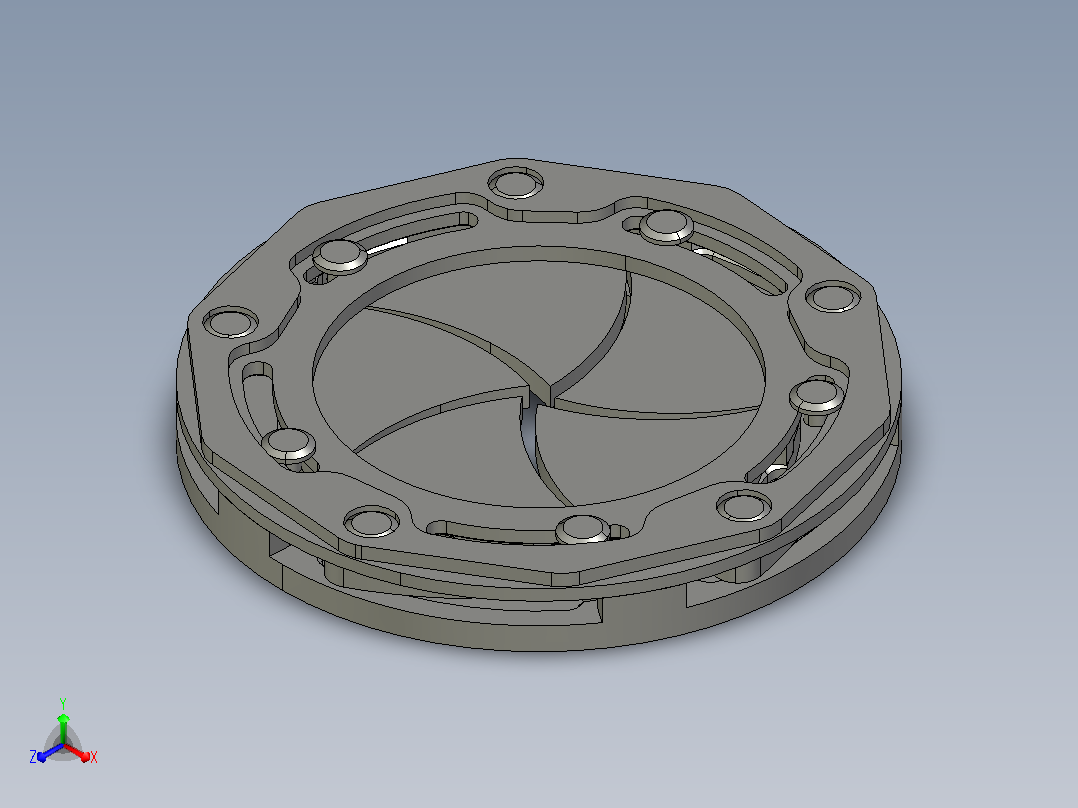 五叶片旋转百叶窗虹膜结构3D图纸 STEP格式主视图