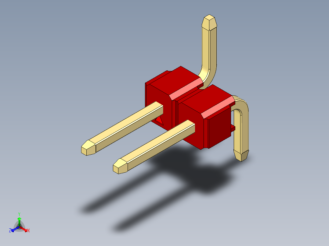 彩色公排针 100mil 2.54mm 系列-DS1022_red_02p_100mil_Type_SMT_R1_rev1.0主视图