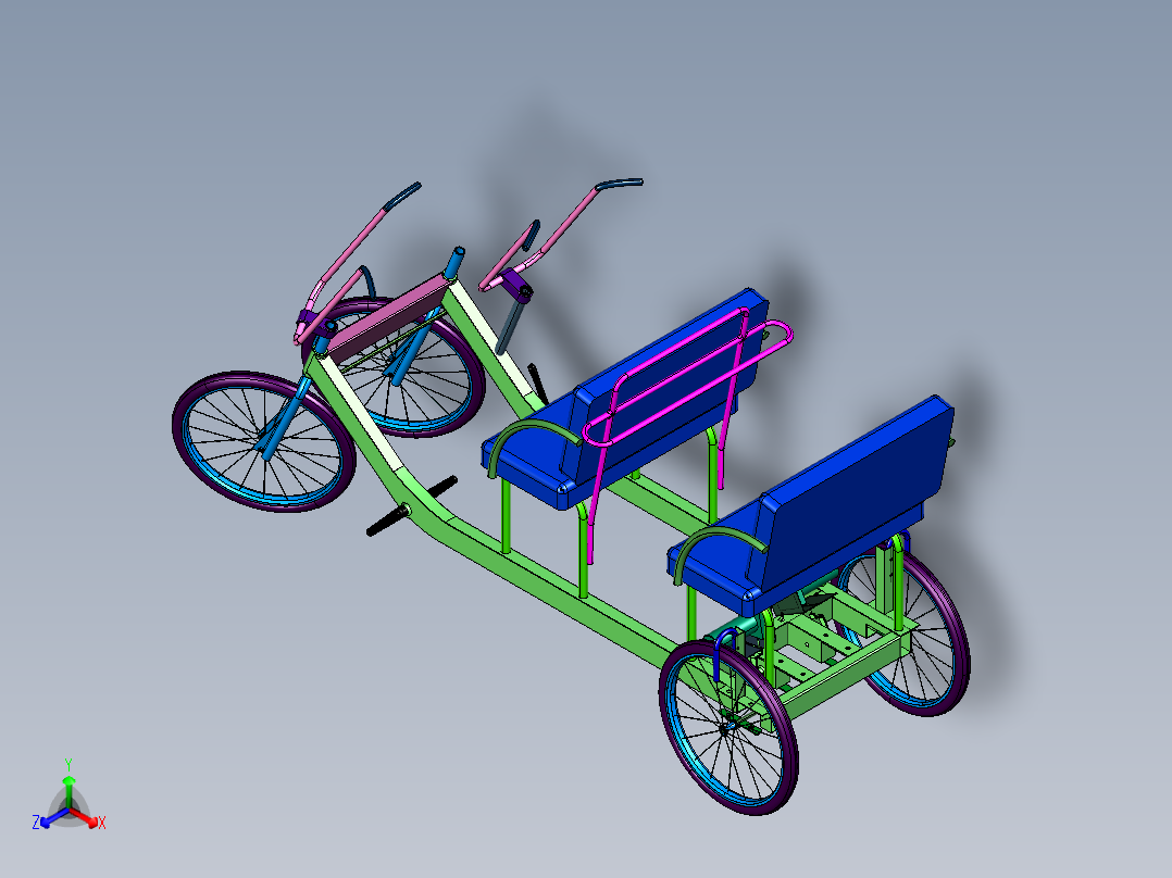 电动四轮休闲电动亲子自行车正等轴测图