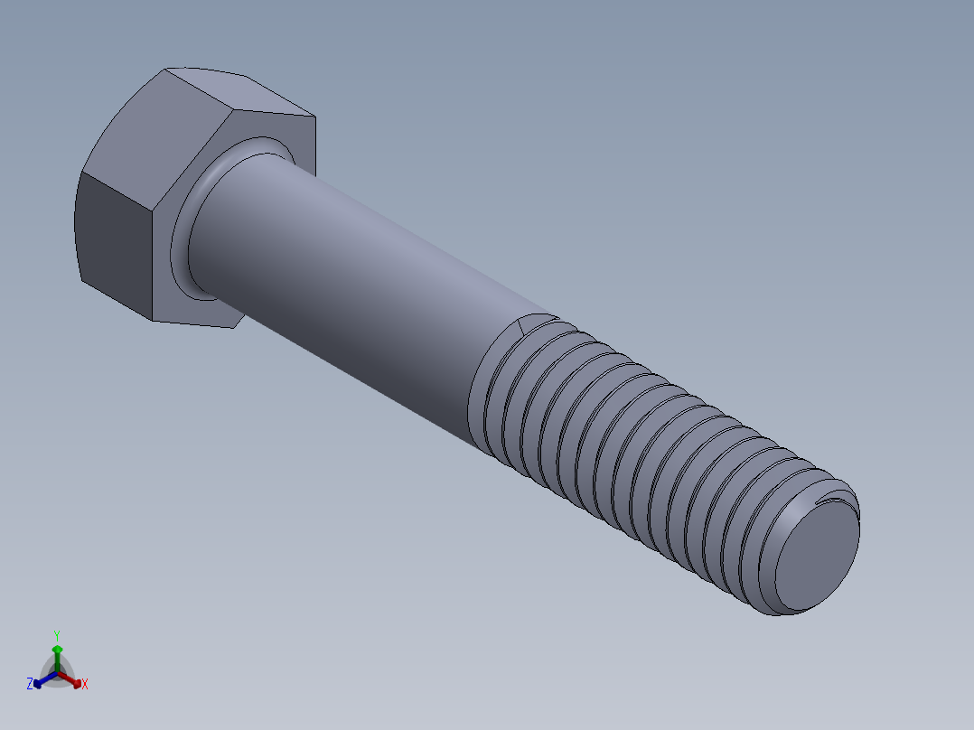UNC 六角螺栓-Hex Bolt 0.375-16 x 2.SLDPRT正等轴测图