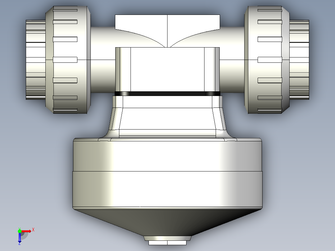 6DKMUFCCP NO-DA 气动隔膜阀、常开型双作用，BSP螺纹女性联盟结束，PVC-C系列俯视图