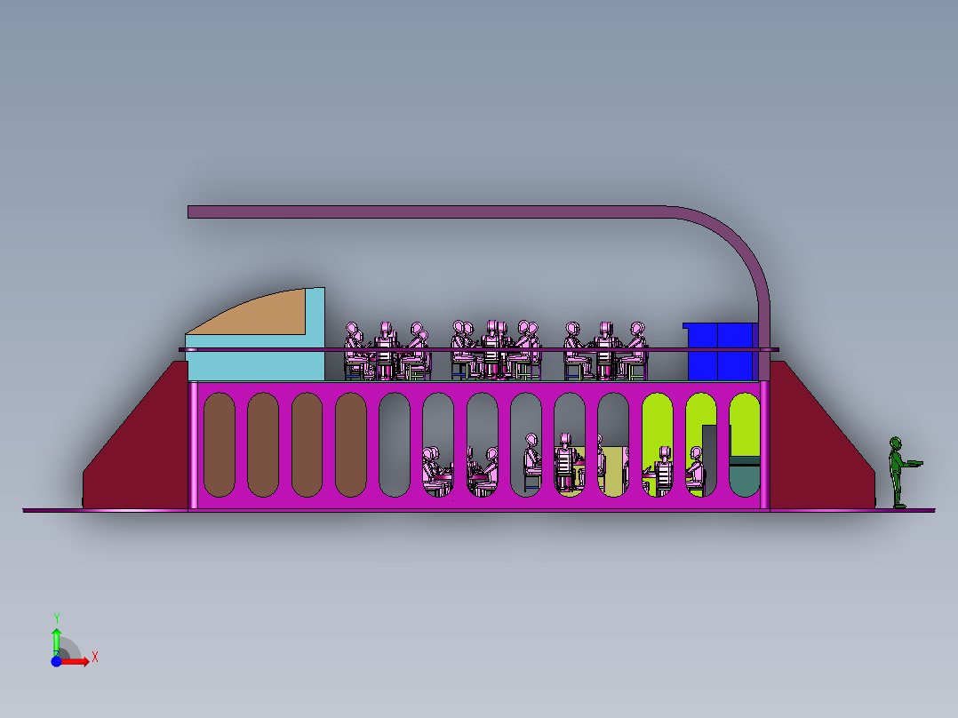 双层景观餐饮船前视图