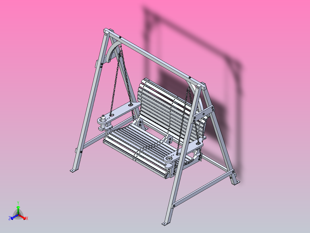 木质双人摇椅正等轴测图