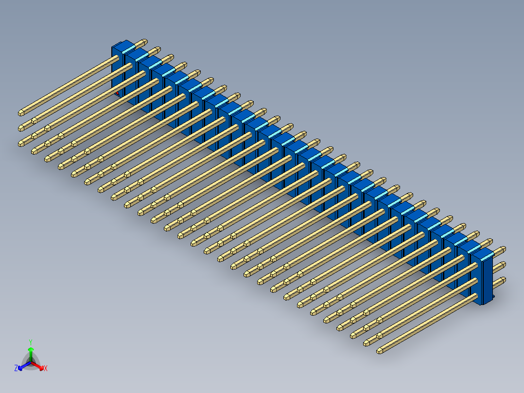 彩色公头100mil（2.54mm）系列-DS1021_blue_3x28p_100mil_Type19_rev1.0正等轴测图