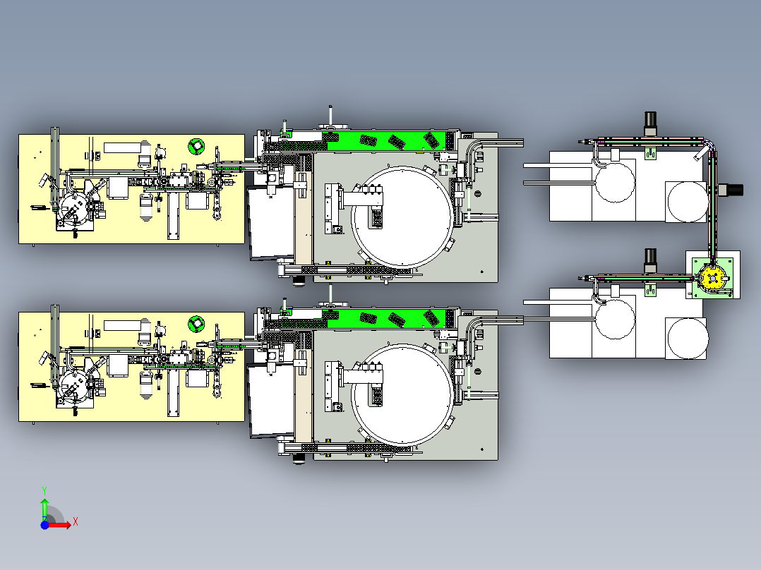 大型全自动滚槽打面片机+注液离心机流水线前视图