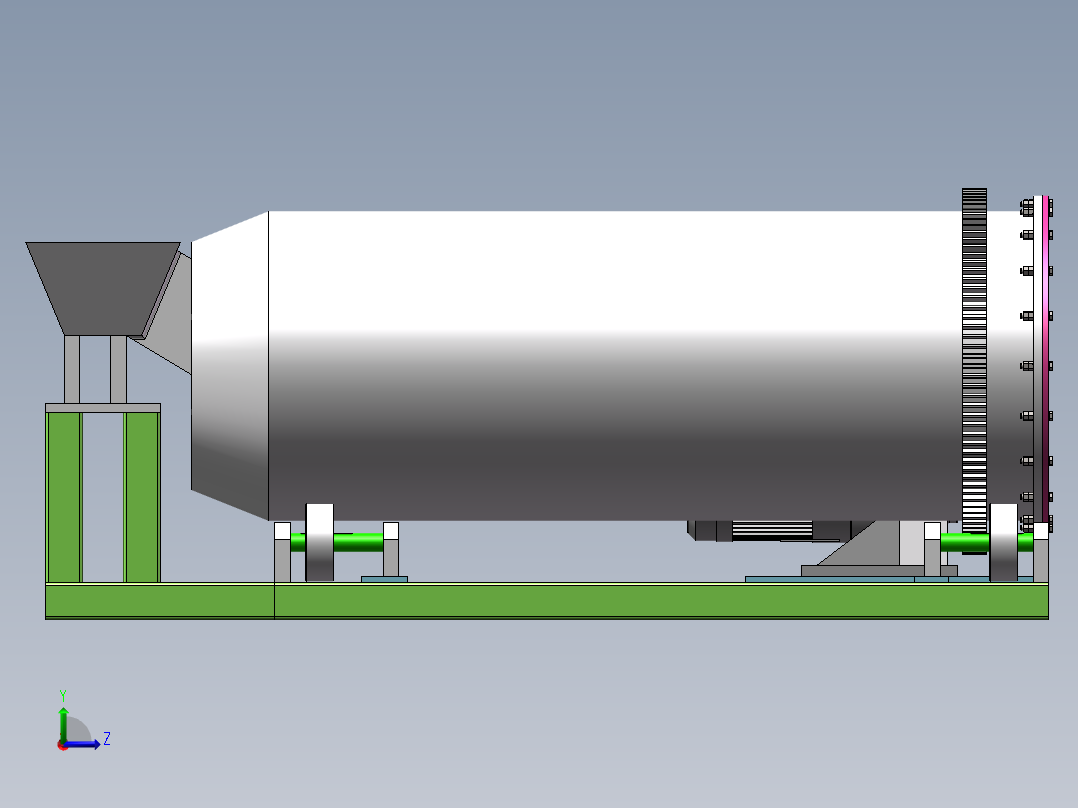 Q193-大豆滚筒清选机传动结构设计【三维SolidWorks】左视图