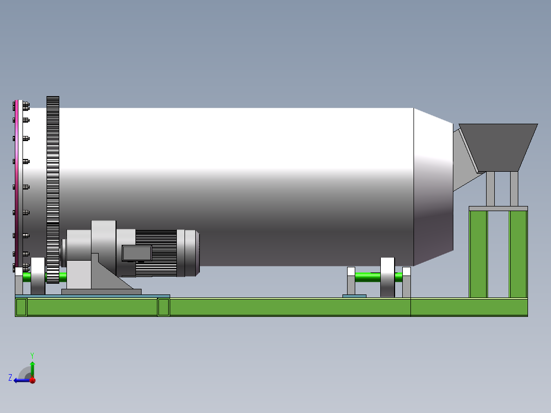 Q193-大豆滚筒清选机传动结构设计【三维SolidWorks】右视图