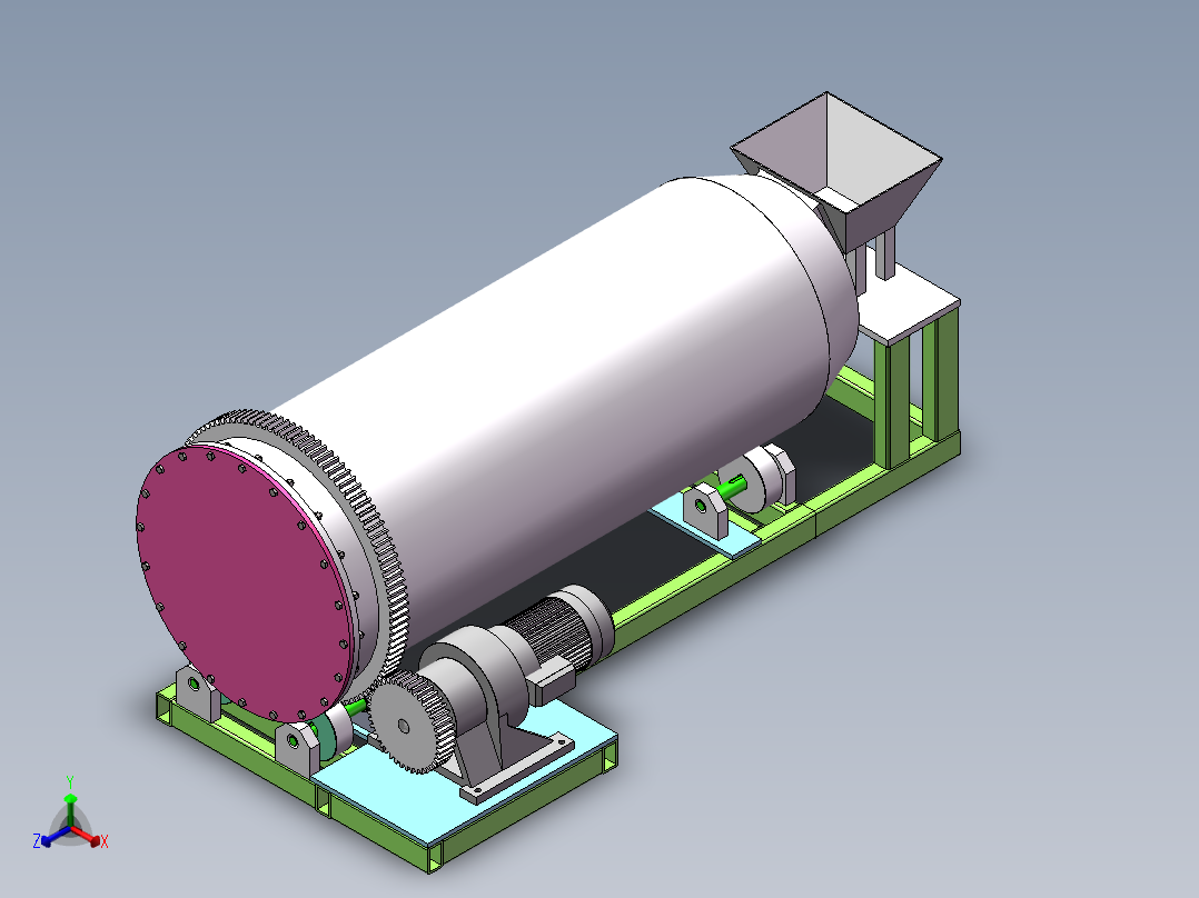 Q193-大豆滚筒清选机传动结构设计【三维SolidWorks】正等轴测图