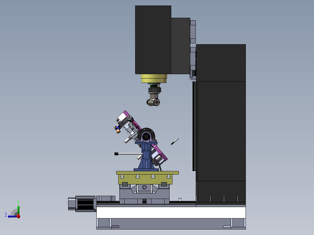 旋转5轴数控机床右视图