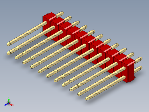 彩色公头100mil（2.54mm）系列-DS1021_red_2x11p_100mil_Type5_rev1.0正等轴测缩略图