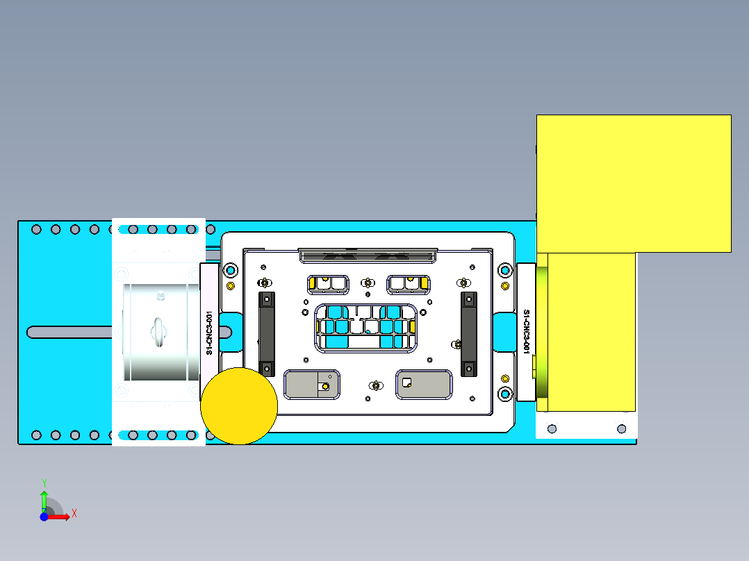 四轴电脑外壳铣外形治具模型前视图