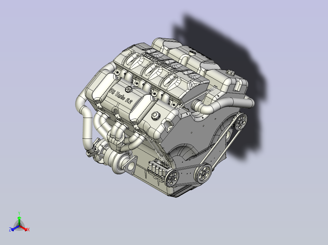 V6 Turbo发动机3D图纸三维模型主视图
