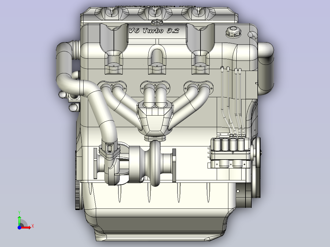 V6 Turbo发动机3D图纸三维模型前视图