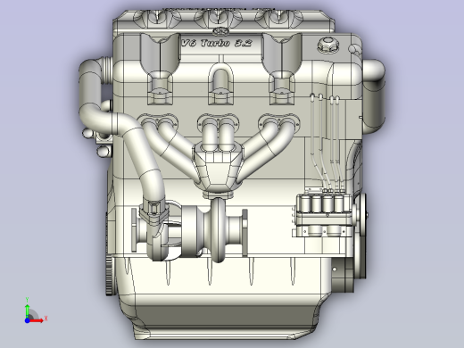 V6 Turbo发动机3D图纸三维模型前视缩略图