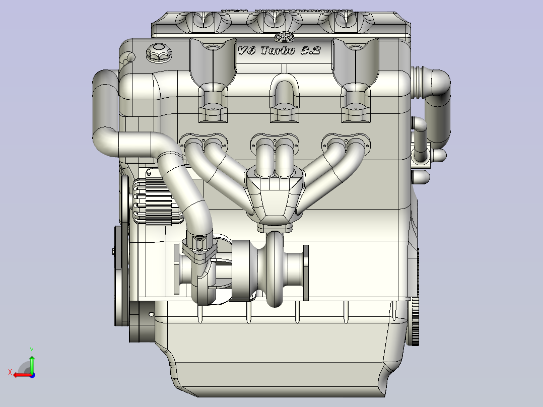 V6 Turbo发动机3D图纸三维模型后视图