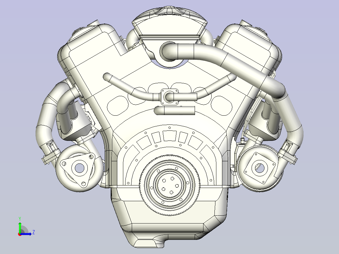 V6 Turbo发动机3D图纸三维模型左视图