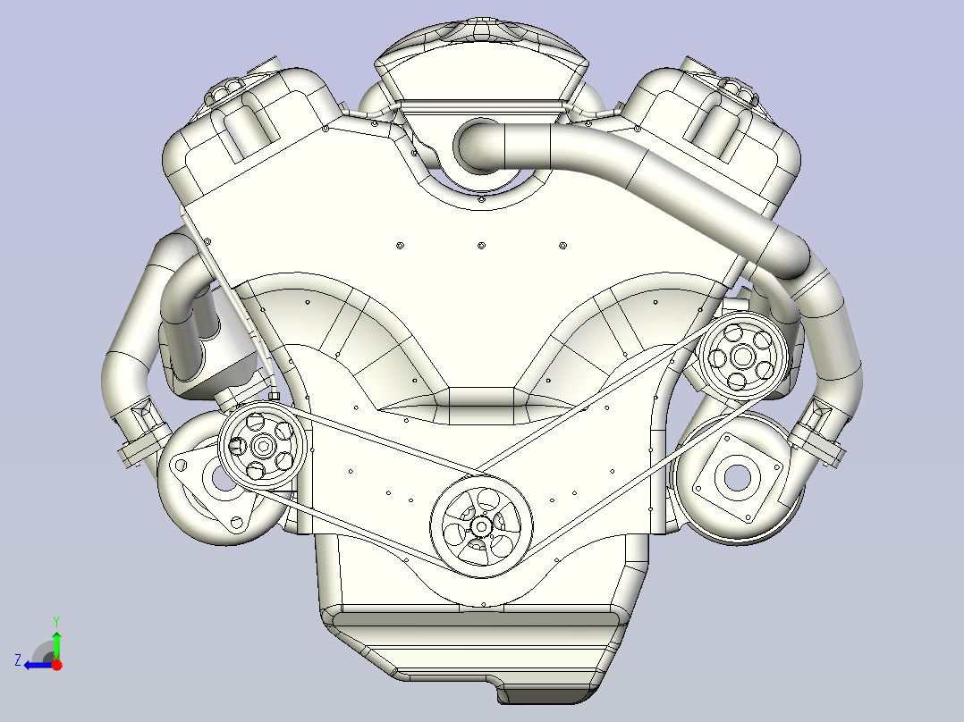 V6 Turbo发动机3D图纸三维模型右视图