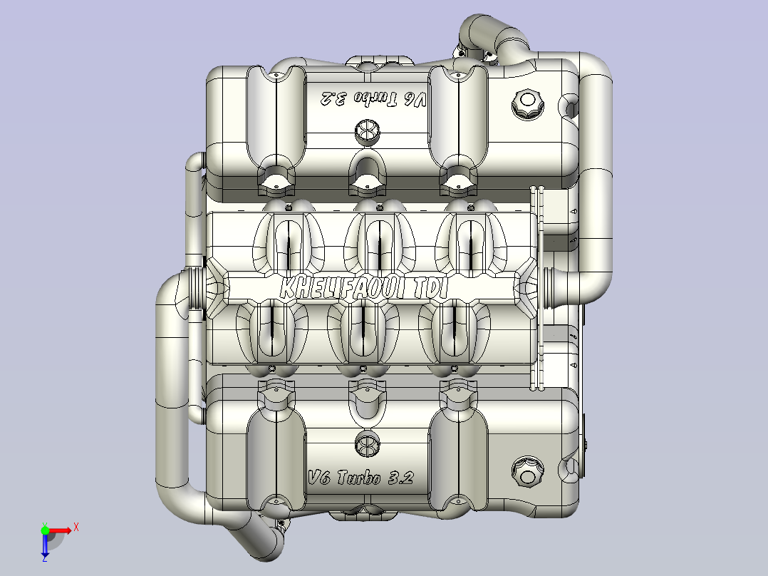 V6 Turbo发动机3D图纸三维模型俯视图