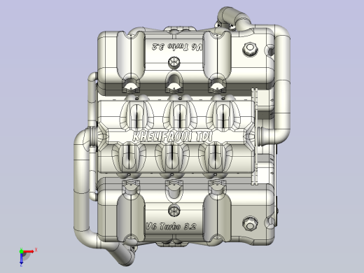 V6 Turbo发动机3D图纸三维模型俯视缩略图