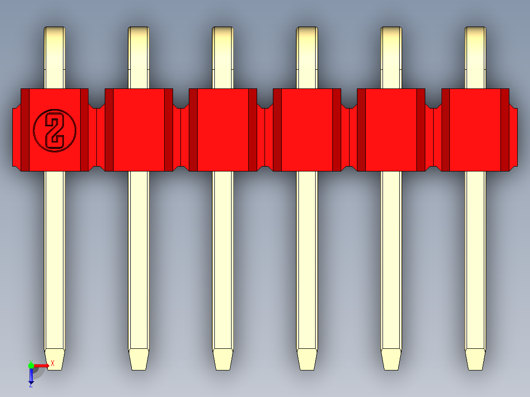 彩色公排针 100mil 2.54mm 系列-DS1022_red_1x06p_100mil_TypeD_rev1.0俯视图