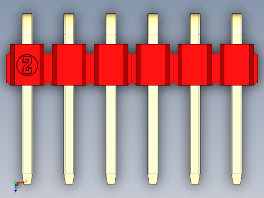 彩色公排针 100mil 2.54mm 系列-DS1022_red_1x06p_100mil_TypeD_rev1.0俯视缩略图
