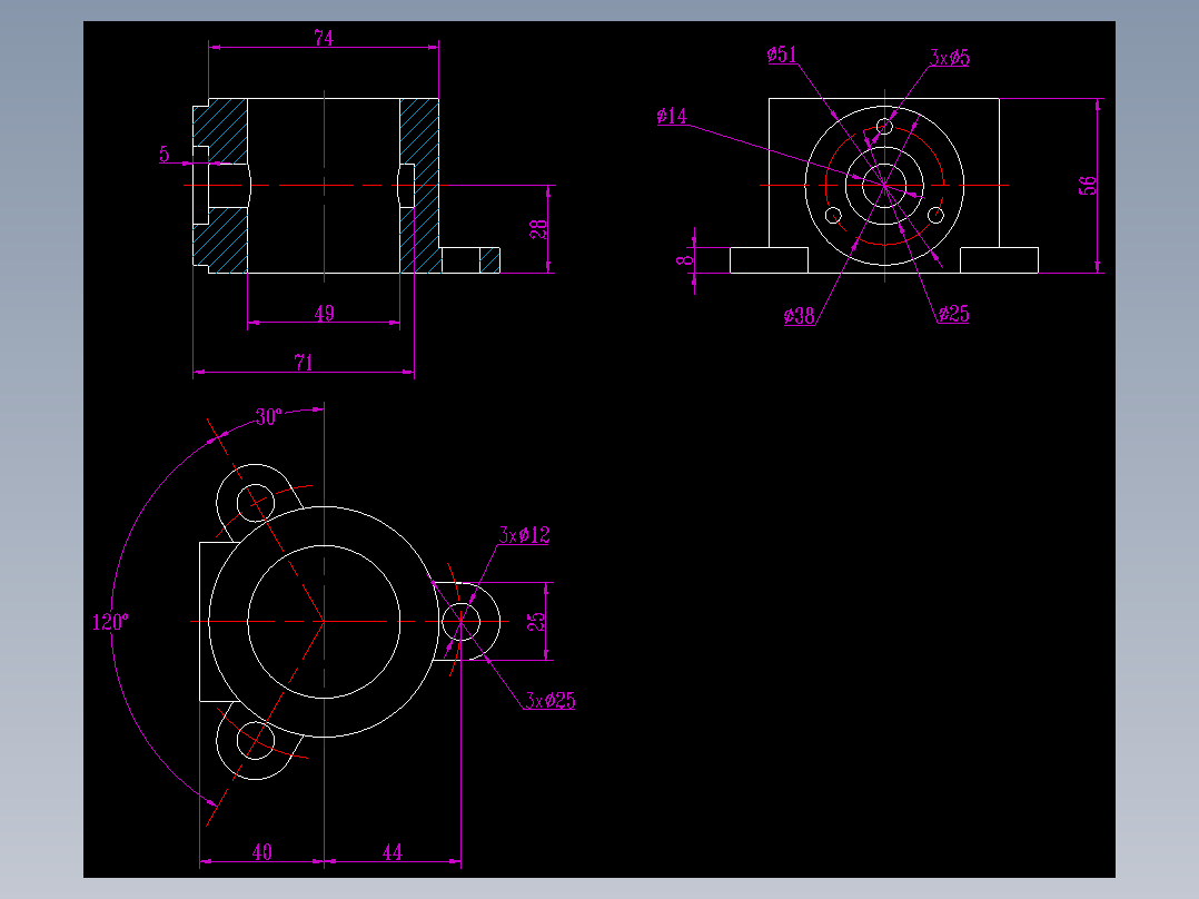 CAD格式机械制图二维100例练习-48 壳体三视图