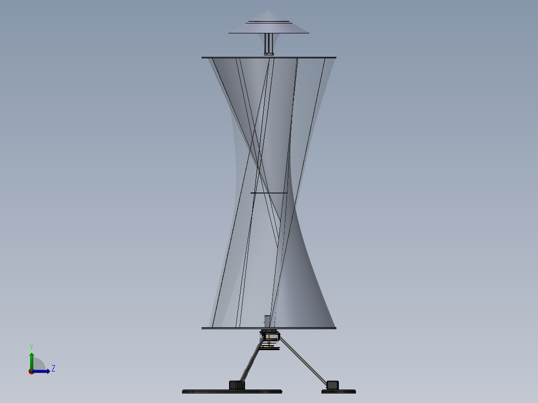 Savonius VAWT 3叶垂直轴风力发电机简易模型3D图纸 Solidworks左视图