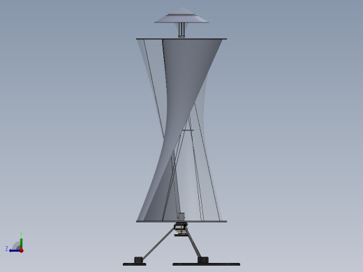 Savonius VAWT 3叶垂直轴风力发电机简易模型3D图纸 Solidworks右视缩略图