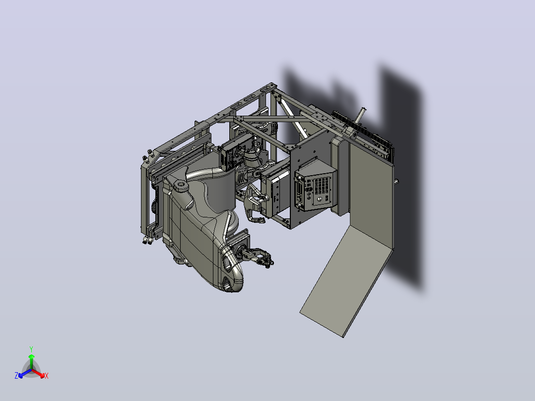 带控制系统的飞行模拟器座椅框架主视图