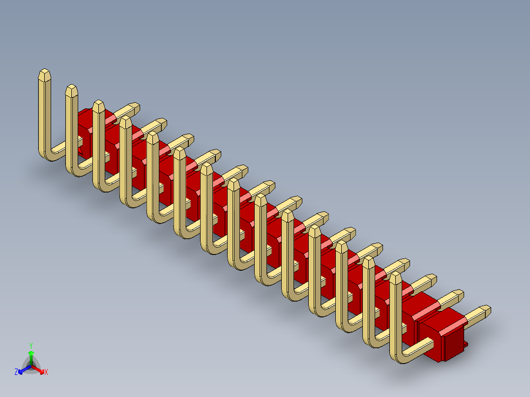 彩色公排针 100mil 2.54mm 系列-DS1022_red_14p_100mil_TypeU_rev1.0主视图
