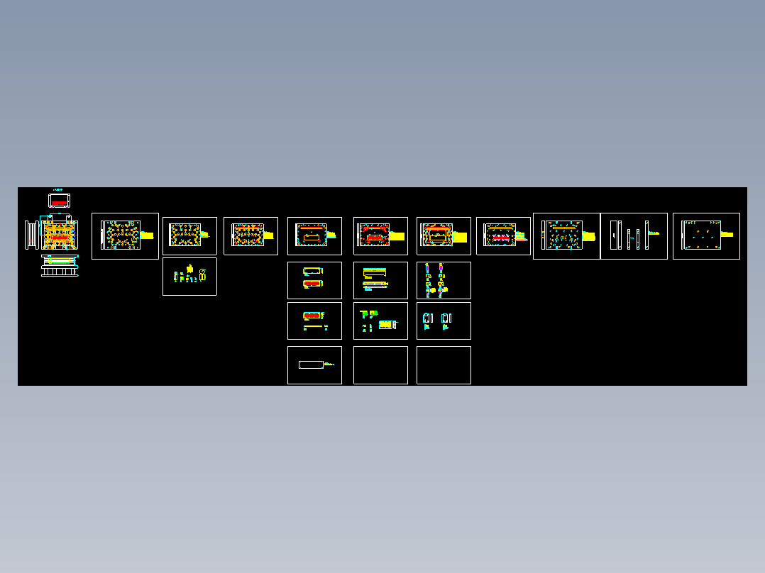 铝制电脑外壳冲压切边冲网孔切挂点模具设计图
