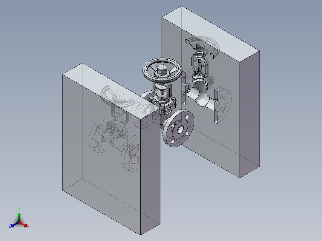 截止阀压凹模型正等轴测图
