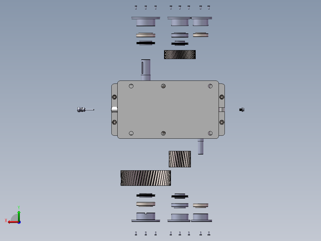 二级斜齿减速机3d图纸SW图纸+爆炸视频 二级圆柱斜齿减速器3d模型后视图