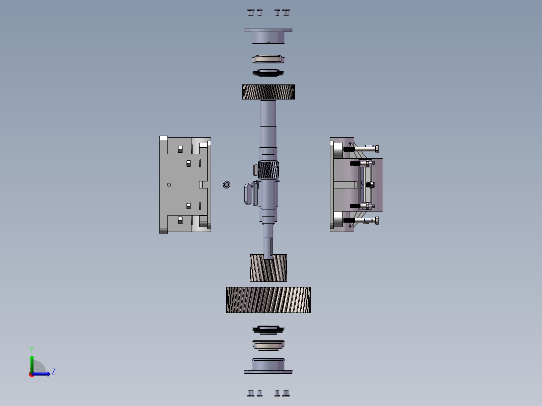 二级斜齿减速机3d图纸SW图纸+爆炸视频 二级圆柱斜齿减速器3d模型左视图