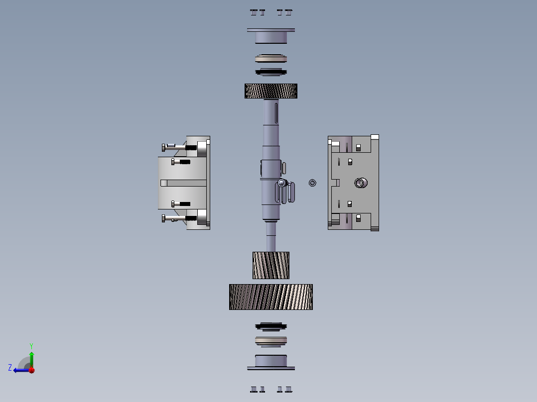 二级斜齿减速机3d图纸SW图纸+爆炸视频 二级圆柱斜齿减速器3d模型右视图