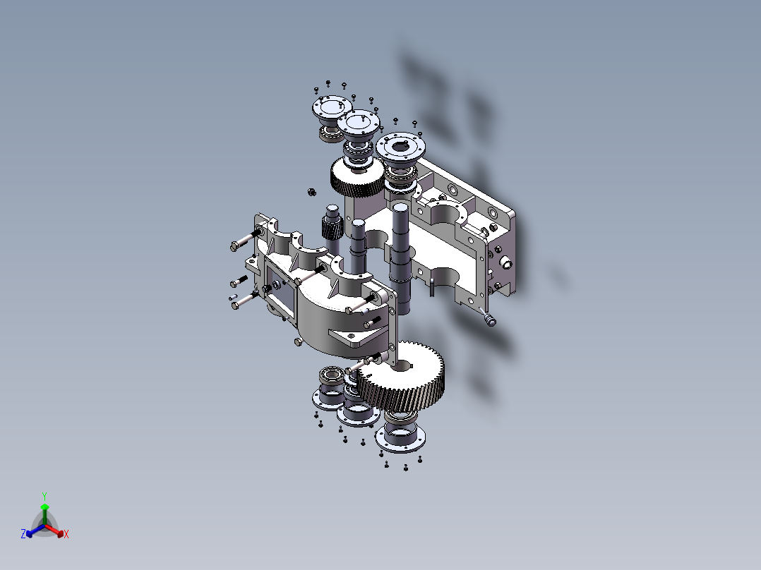 二级斜齿减速机3d图纸SW图纸+爆炸视频 二级圆柱斜齿减速器3d模型正等轴测图