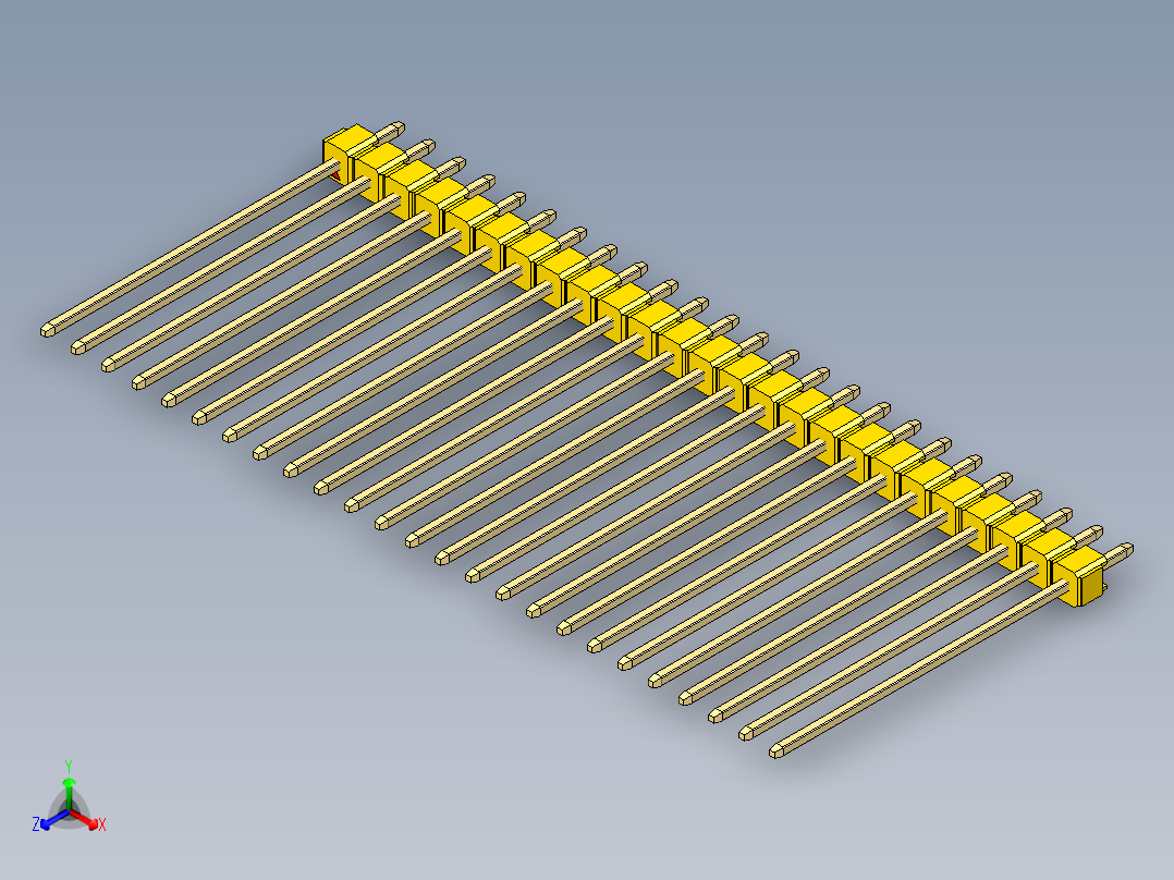 彩色公头100mil（2.54mm）系列-DS1021_yellow_1x25p_100mil_Type43_rev1.0主视图