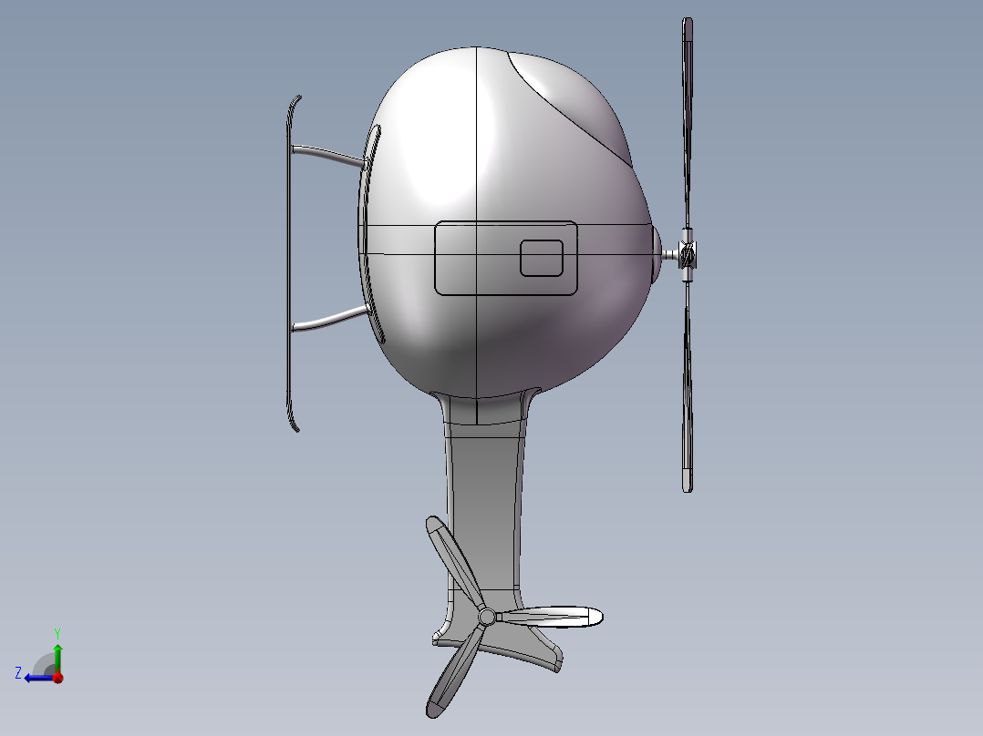 玩具设计直升机三维SW模型右视图