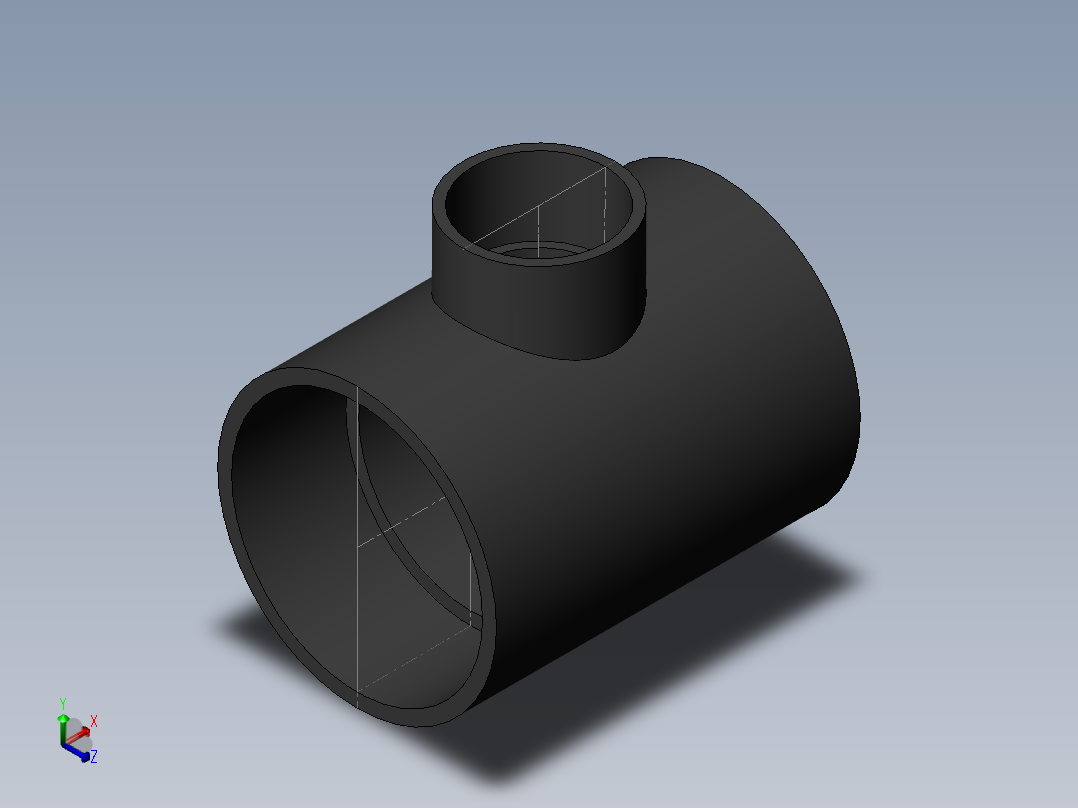 PVC管件-2x4x4_R-Tee正等轴测图