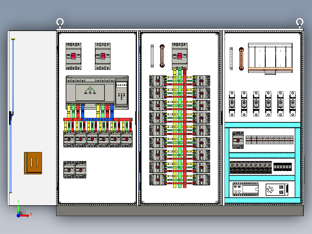 三柜组装双电源630A竖装刀开关plc风机控制柜 55900前视图