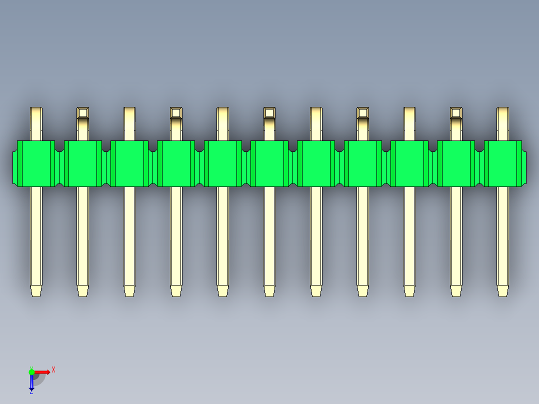 彩色公排针 100mil 2.54mm 系列-DS1022_green_11p_100mil_Type_SMT_R2_rev1.0俯视图