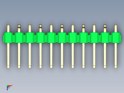 彩色公排针 100mil 2.54mm 系列-DS1022_green_11p_100mil_Type_SMT_R2_rev1.0俯视缩略图