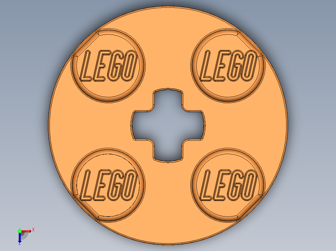 乐高零件 4032 板 2 x 2 圆形-4032 Bright Orange Plate 2 x 2 Round.SLDPRT俯视图