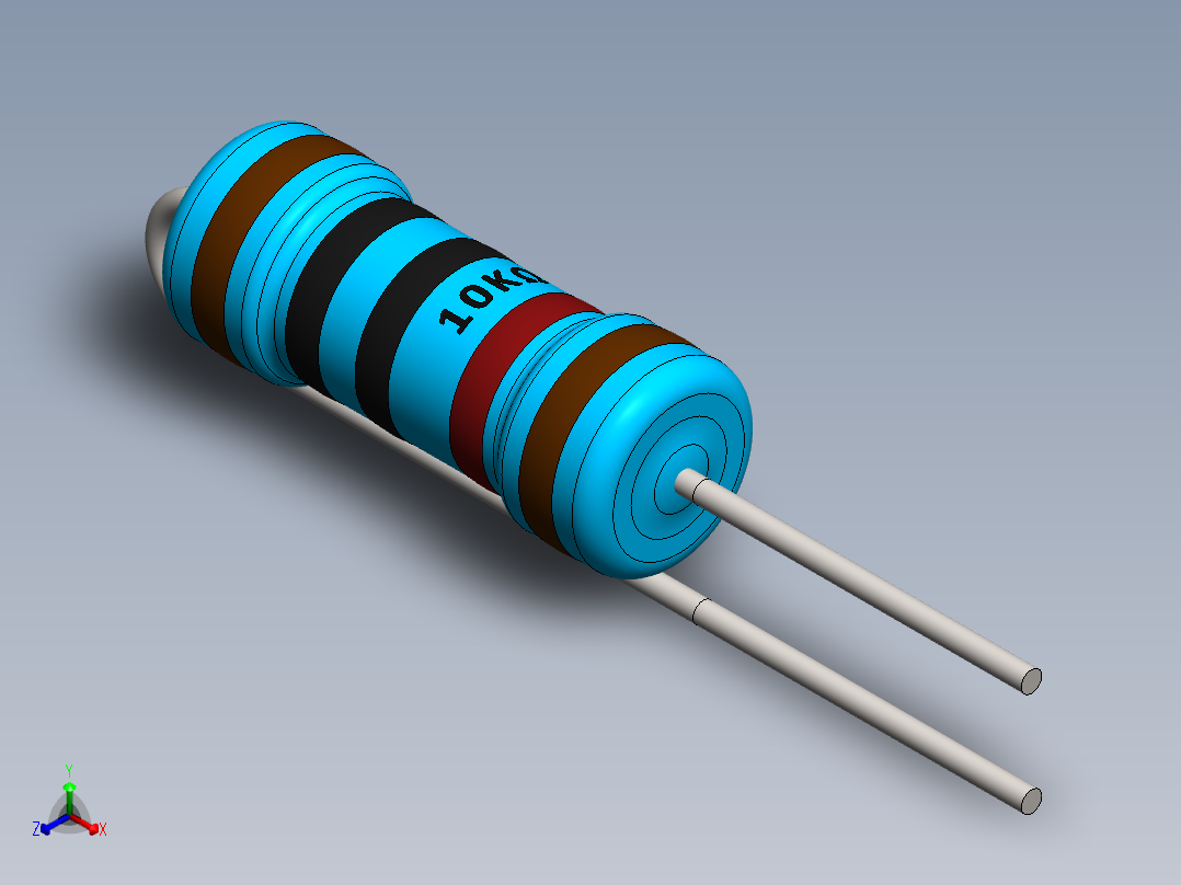 电容器 二极管 电阻器-Resistor Vertical 10K Ohm 1W正等轴测图