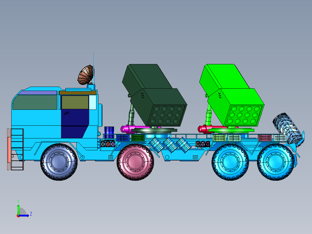 爆轰无声发射载人火箭车左视图